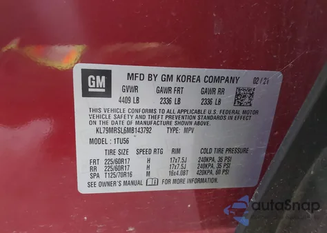 2021 Chevrolet Trailblazer Awd Lt из США, поврежденный, VIN KL79MRSL6MB143792